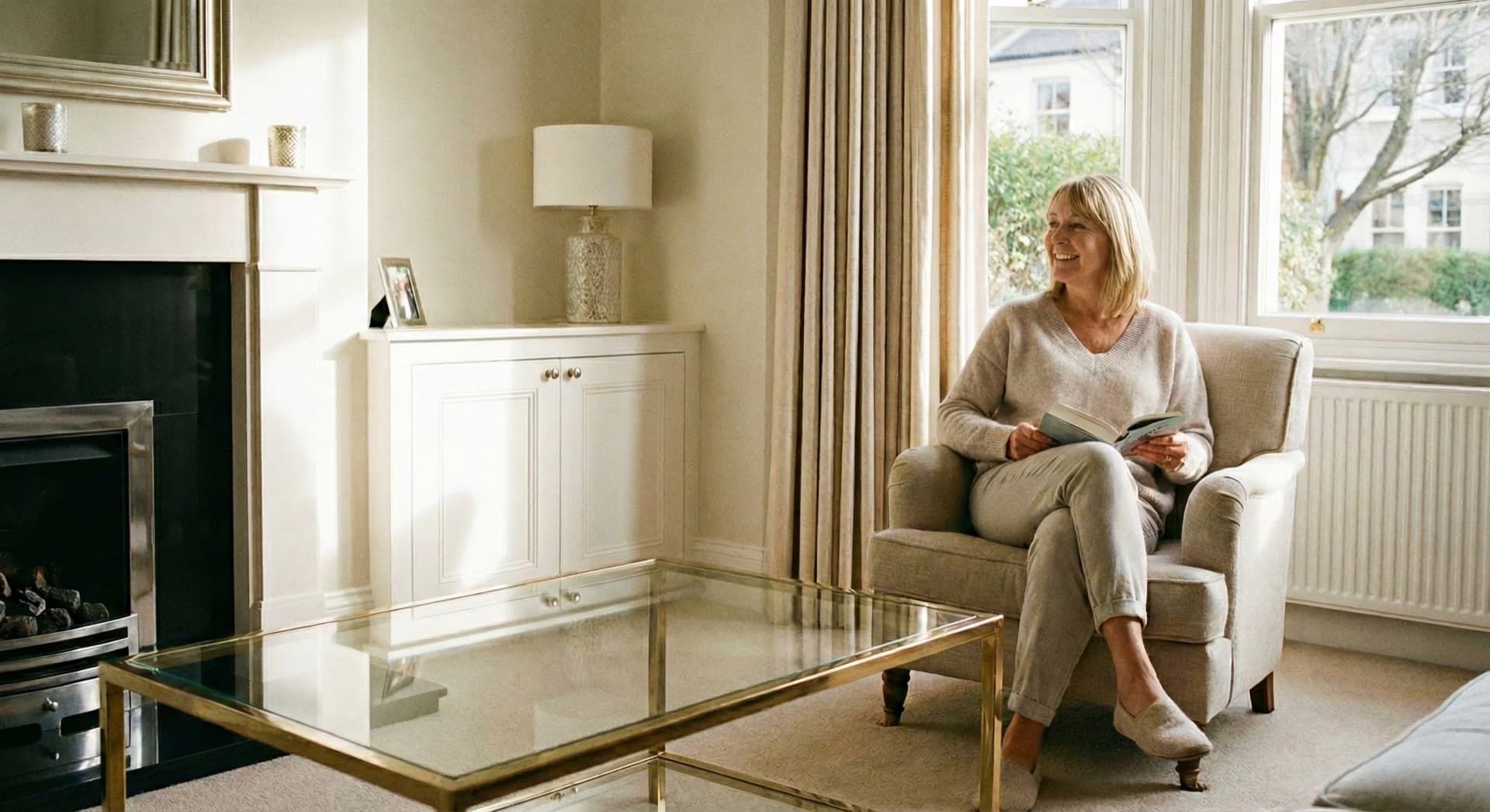 Happy client relaxing in a clean living room